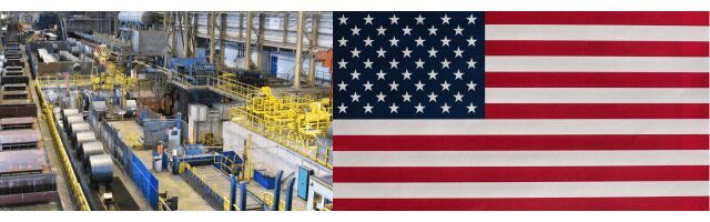 Manufacturing plant and American flag